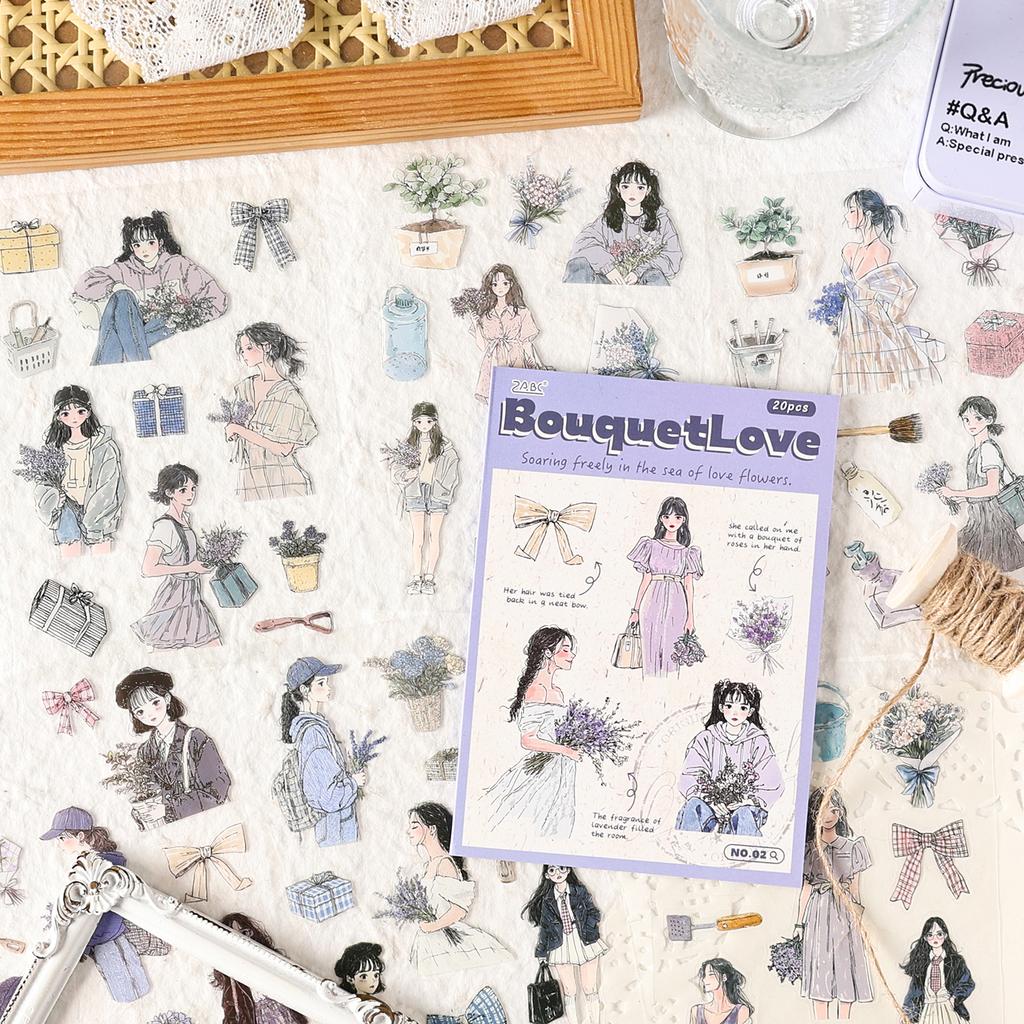 20 Sheets PET Die cut Stickers book Cartoon girl characters Decorative handmade Craft Material Diary Album Scrapbooking Supplies