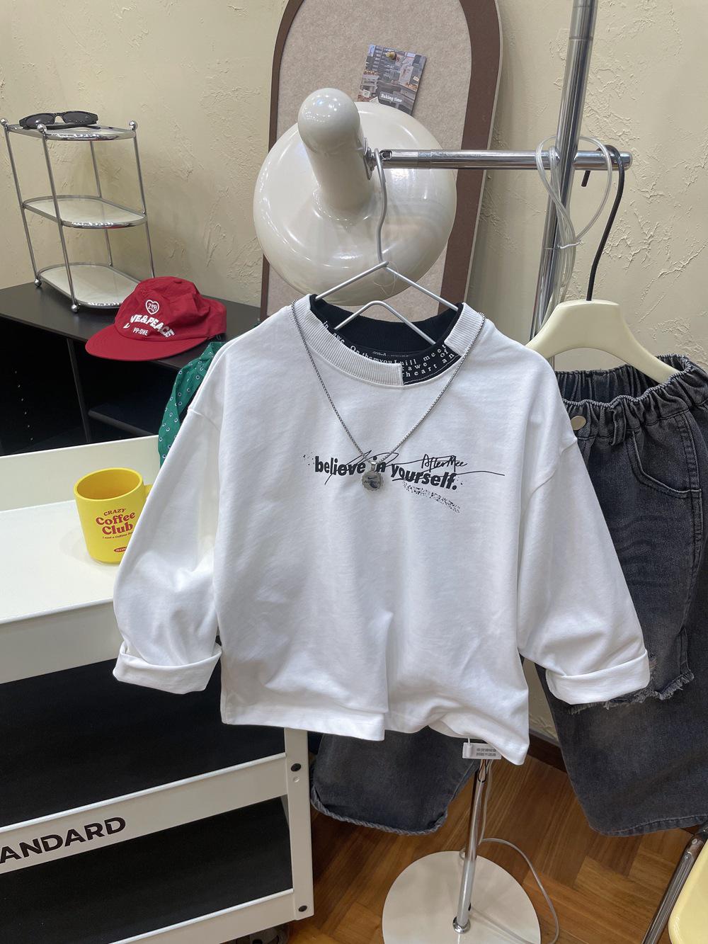 

Детская футболка с длинным рукавом из чистого хлопка, с воротником в двойной рубчик и эффектом двухслойности - Коллекция Осень 2025 130 cm белый