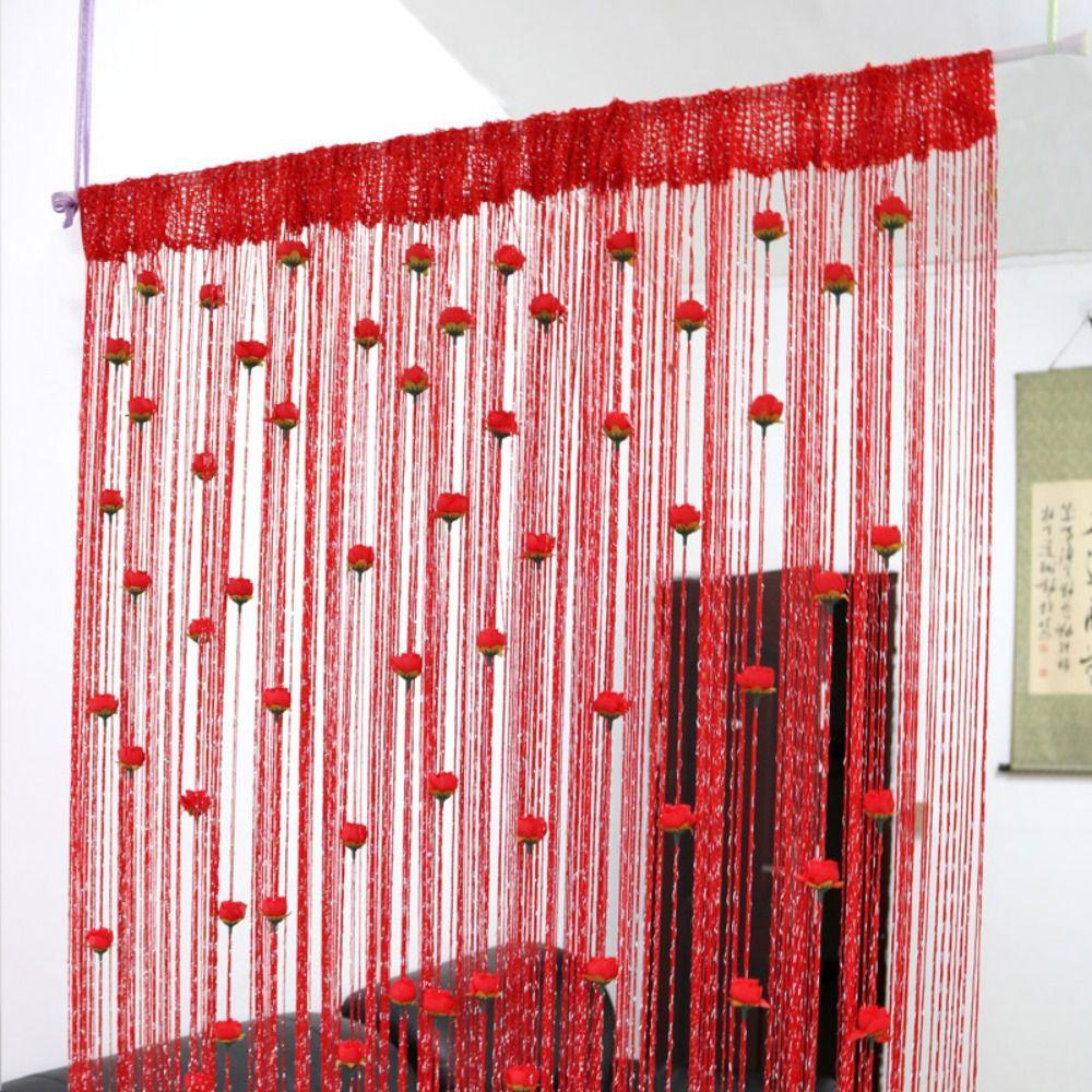 Shiny Door Curtain Room Divider Tassel Window Curtain Rose Flower String Curtain  Home Decor