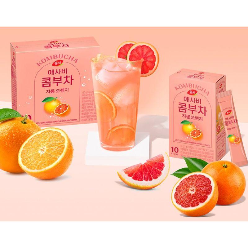 Kombucha Tea Powder Stick Grapefruit Orange Flavor 5g x 30 Sachets Korean Style Citrus Fruit Tea 1box (30ea)
