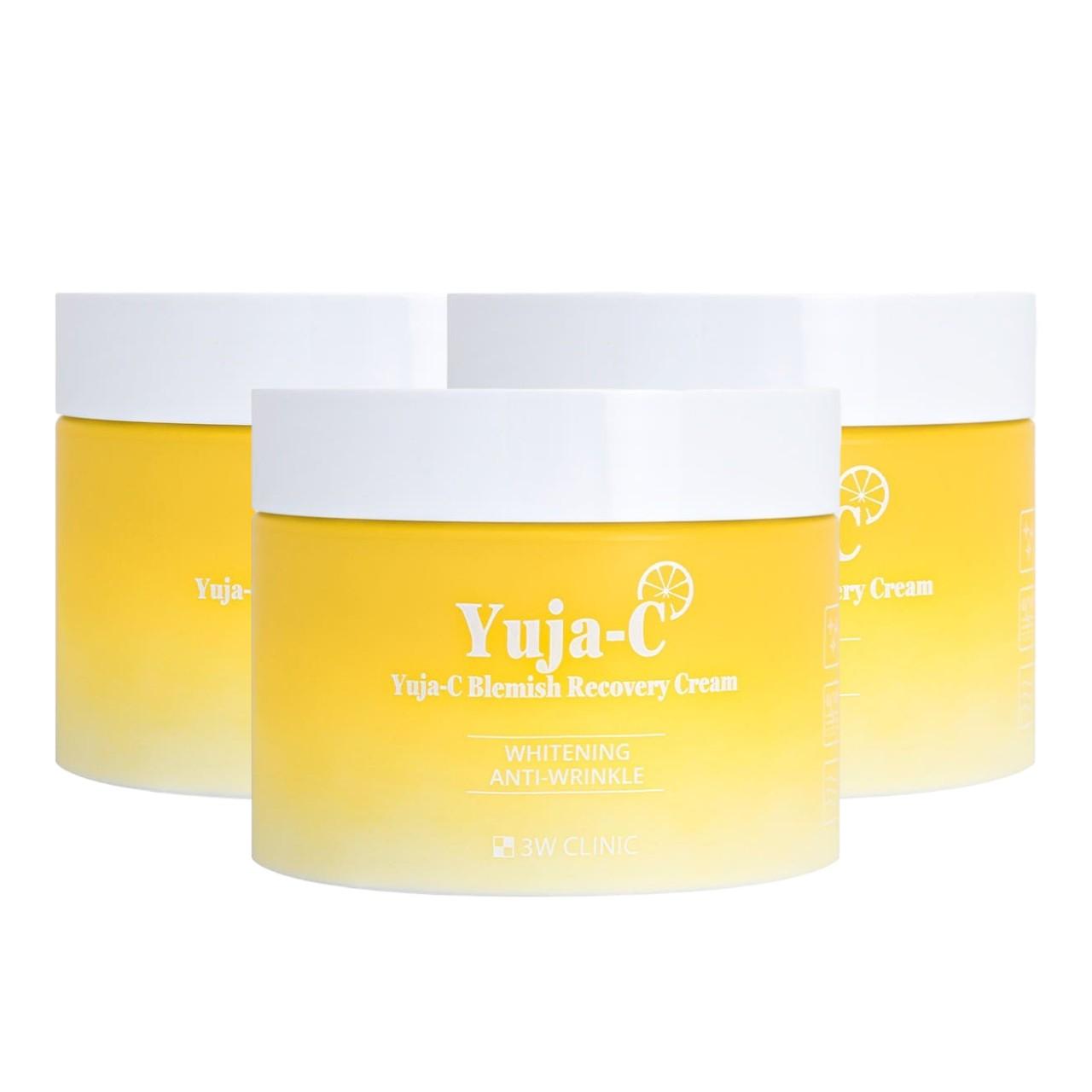3W Clinic Yuja C Blemish Recovery Cream - Brightening & Vitalizing Vitamin Moisturizer (Set of 3) - 110g x 3 / 3.88 oz. x 3