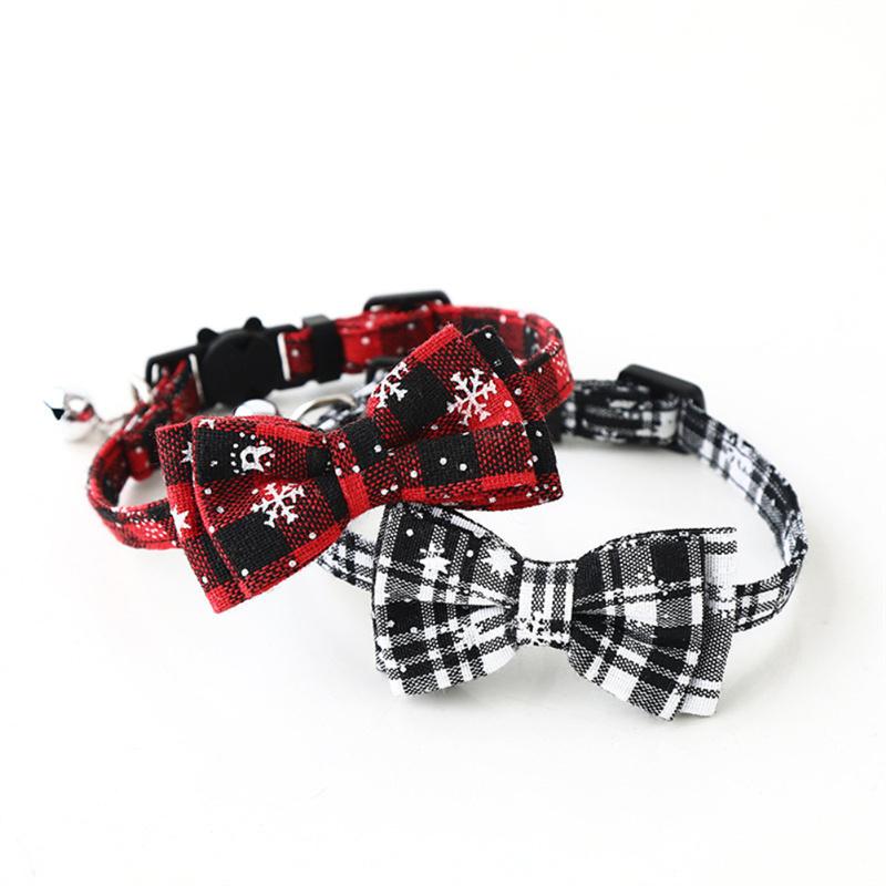 Weihnachtliches Katzenhalsband Mit Fliege & Glöckchen – Verstellbar (20-28 Cm), Sicherheitsverschluss, Plaid-Design