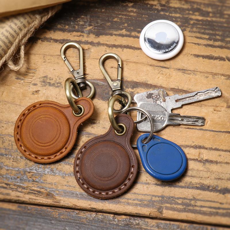 For Airtag Leather Protective Case Keychain Vintage Pets Tracker Case Anti-Loss Locator Holder Access Card Holder