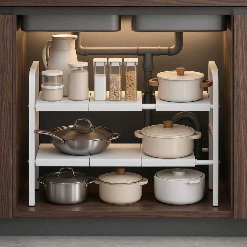 Carbon Steel Under-Sink Storage Rack Space-Saving Expandable Under Sink