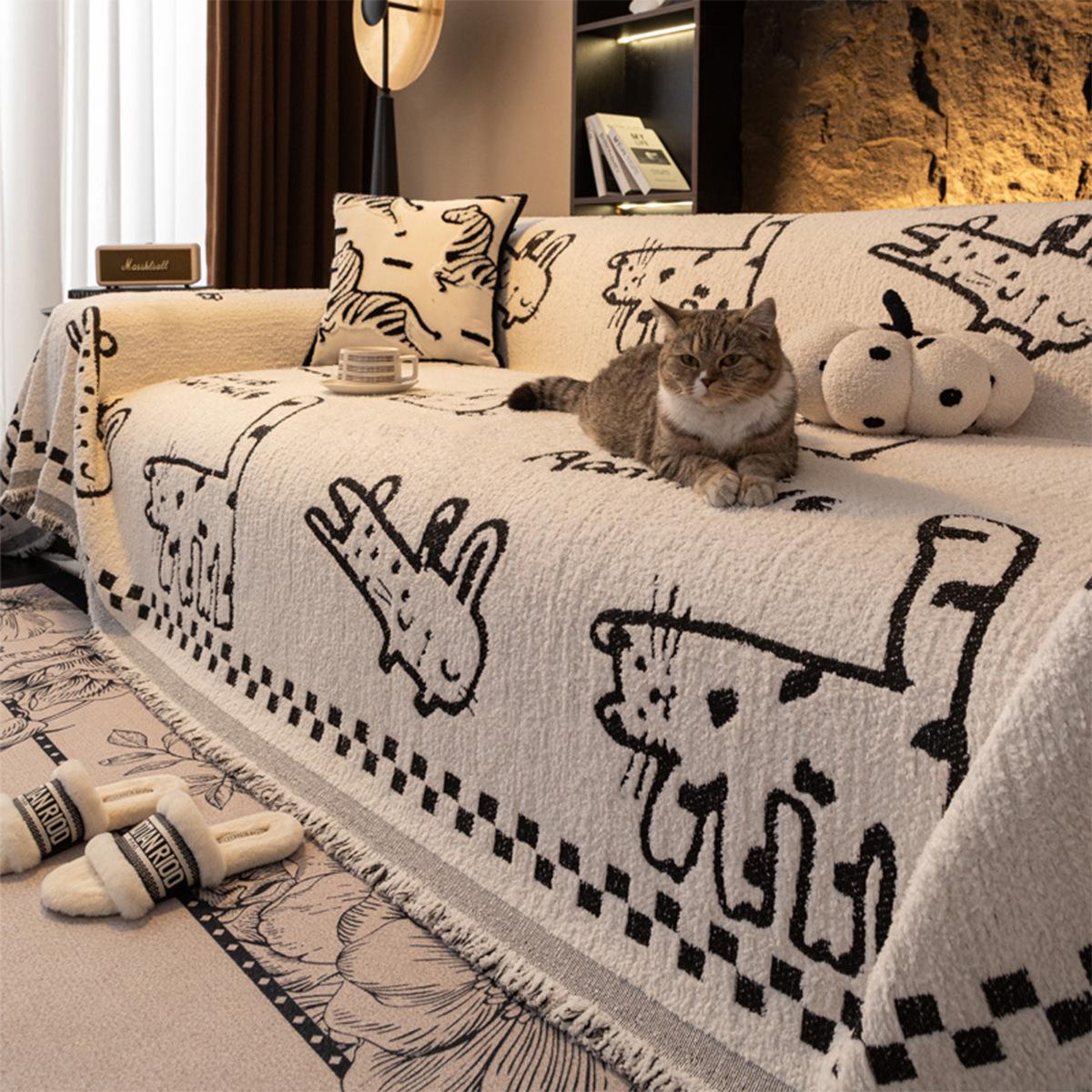 Cream wind sofa cover short plush sofa seat cushion new four-season non-slip sofa cushion sofa cover sofa towel 180*130cm