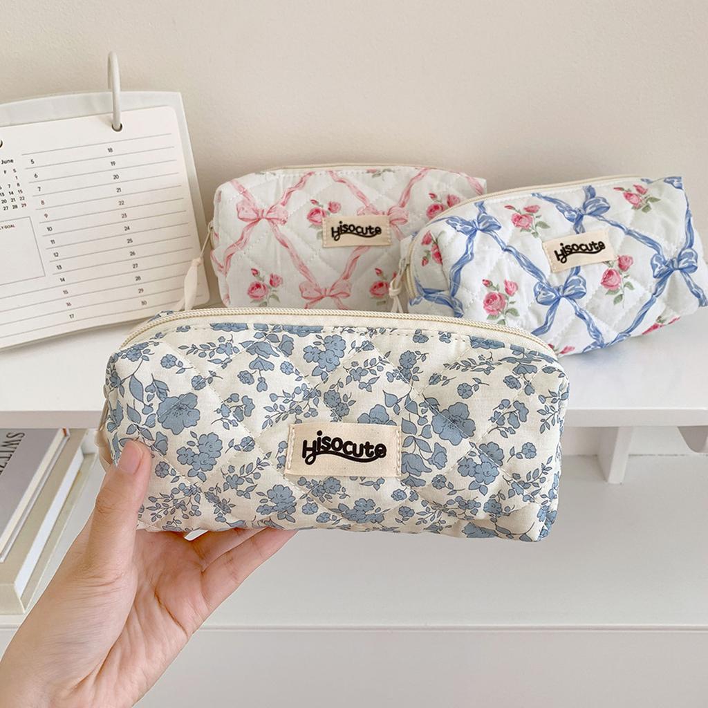 Large Capacity Pencil Case Floral Print Pen Bag Bows Pencil Bag School Supplies For Students