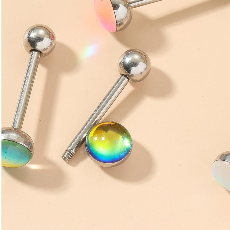 Gradient Flash Titanium Steel Tongue Ring with External Thread, 14G.