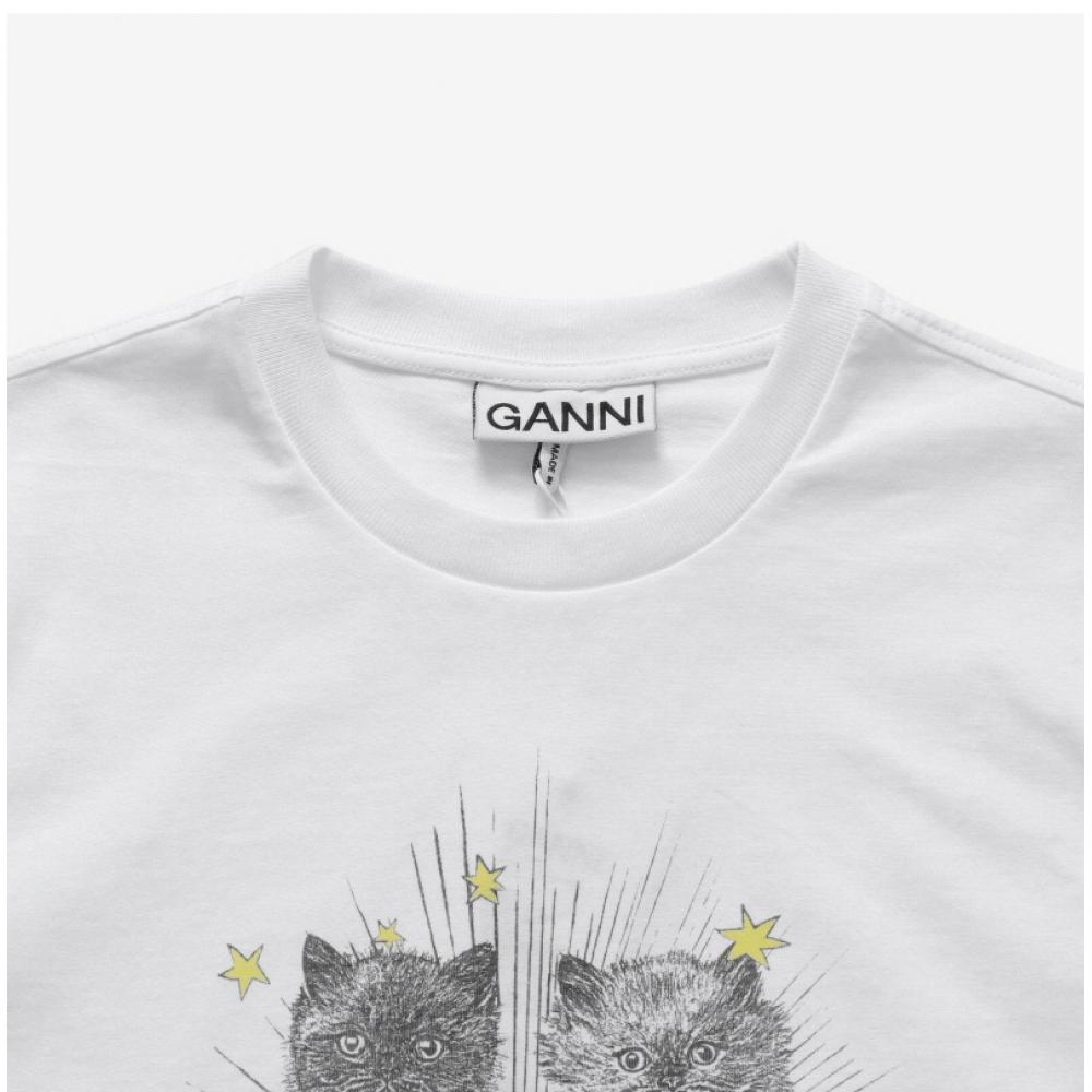 Ganni T4060 151 Cat Logo Print Women S Short Sleeve Tee
