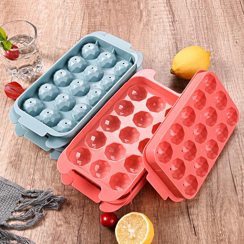 Diamantová kulatá forma na led Domácí lednice s víkem Whiskey kostky ledu Pivo Chlazení Ledový hokej Stroj na výrobu ledu