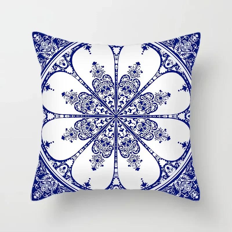 40/45/50/60Cm Blue Geometric Floral Printed Pillow Case Soft Cushion Cover For Home Sofa Car Bedroom Pillow Covers