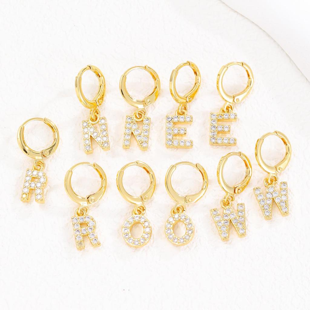 European and American Fashion Gold-Plated Zircon Letter Earrings for Women