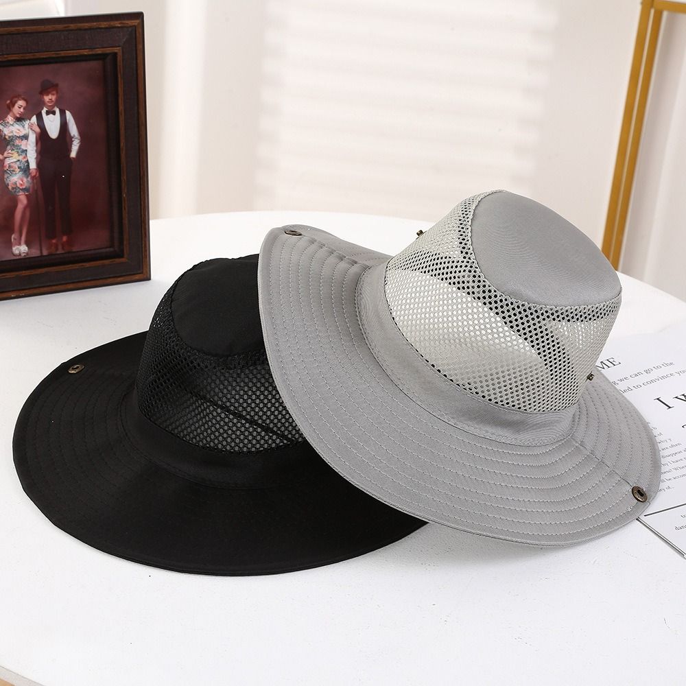 

Sunscreen Hiking Solid Color Travel Large Brim Sun Hat Mesh Bucket cap Fisherman Hat Panama Hat