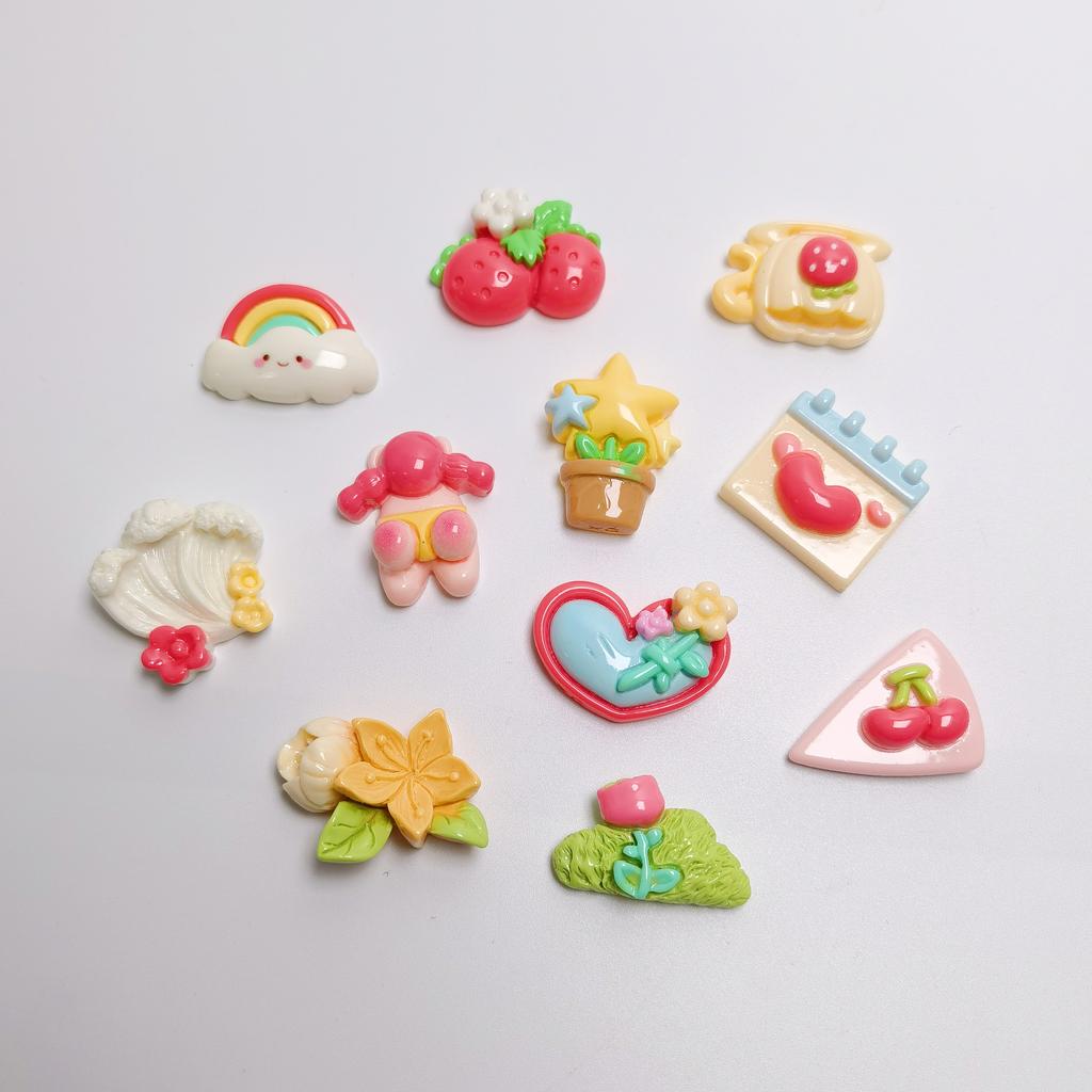 100pcs Cartoon Green Plant Flowers Flatback Resin Cabochon for Phone Hair Accessories DIY Scrapbooking Valentines Decor Craft
