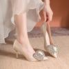 Fashion Temperament High Heels Women's Autumn New Pointed Toe Shallow Mouth Shiny Rhinestone Bow Stiletto Single Shoes