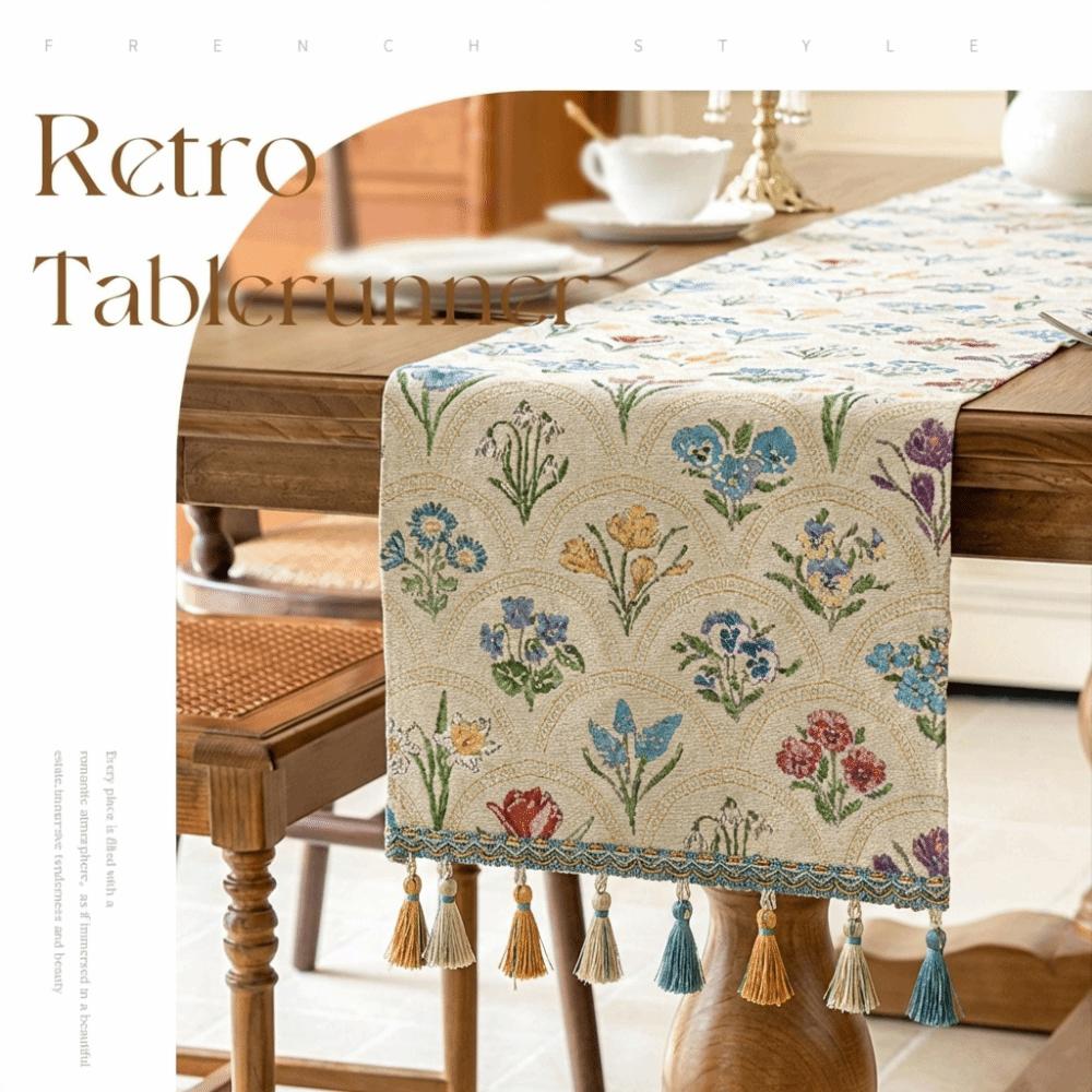 New American Retro Table Runner 33x183 Cm Polyester Table Dust Cover Pastoral Style Flower Sideboard Cover New Year