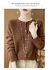 Women's 100% Pure Wool Round Neck Cardigan Sweater - Autumn/Winter Korean Style Knit Outerwear