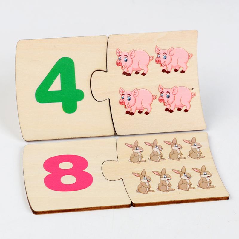 Wooden Matching Puzzle Educational Toy Number Animal Food Board Early Learning Logical Thinking Game Montessori for Kids Gift
