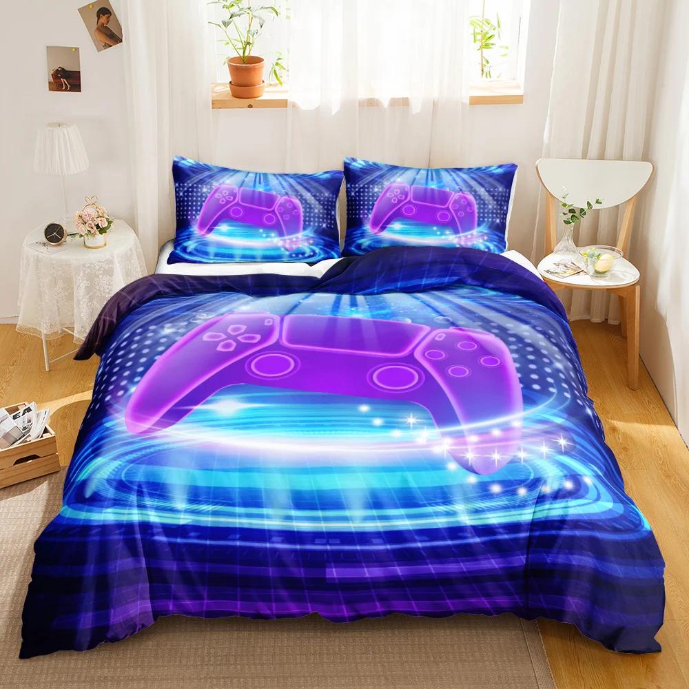 Games Duvet Cover Set Gradient Gaming Comforter Cover for Kids Teen Gamepad Bedding set Neon Games Polyester Qulit Cover