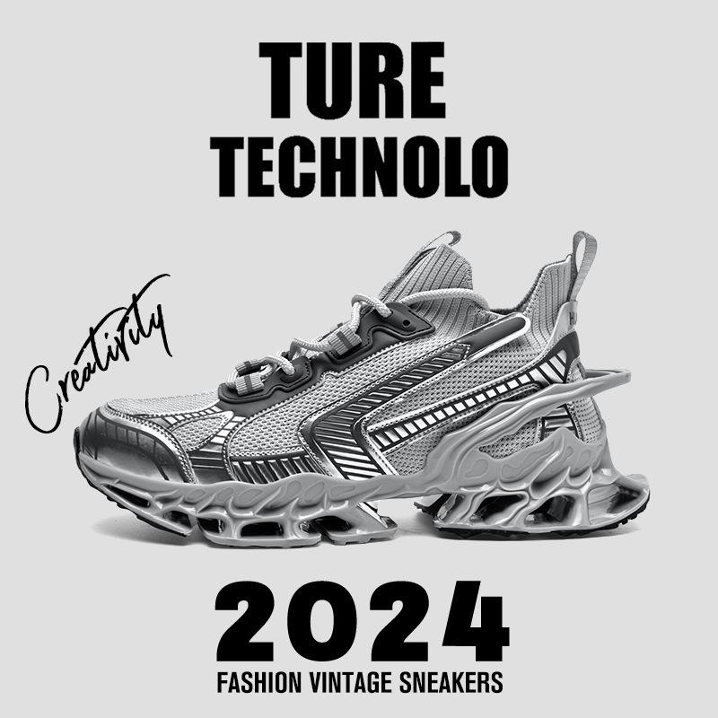 New Large Size Blade Men's Shoes Fashion Color Matching Flying Weaving Breathable Casual Slow Shock Running