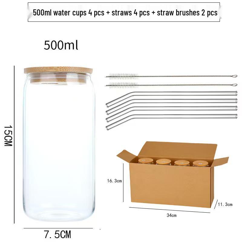 16oz Mason Jar with Bamboo Lid & Straw - 500ml Glass Beverage Cup