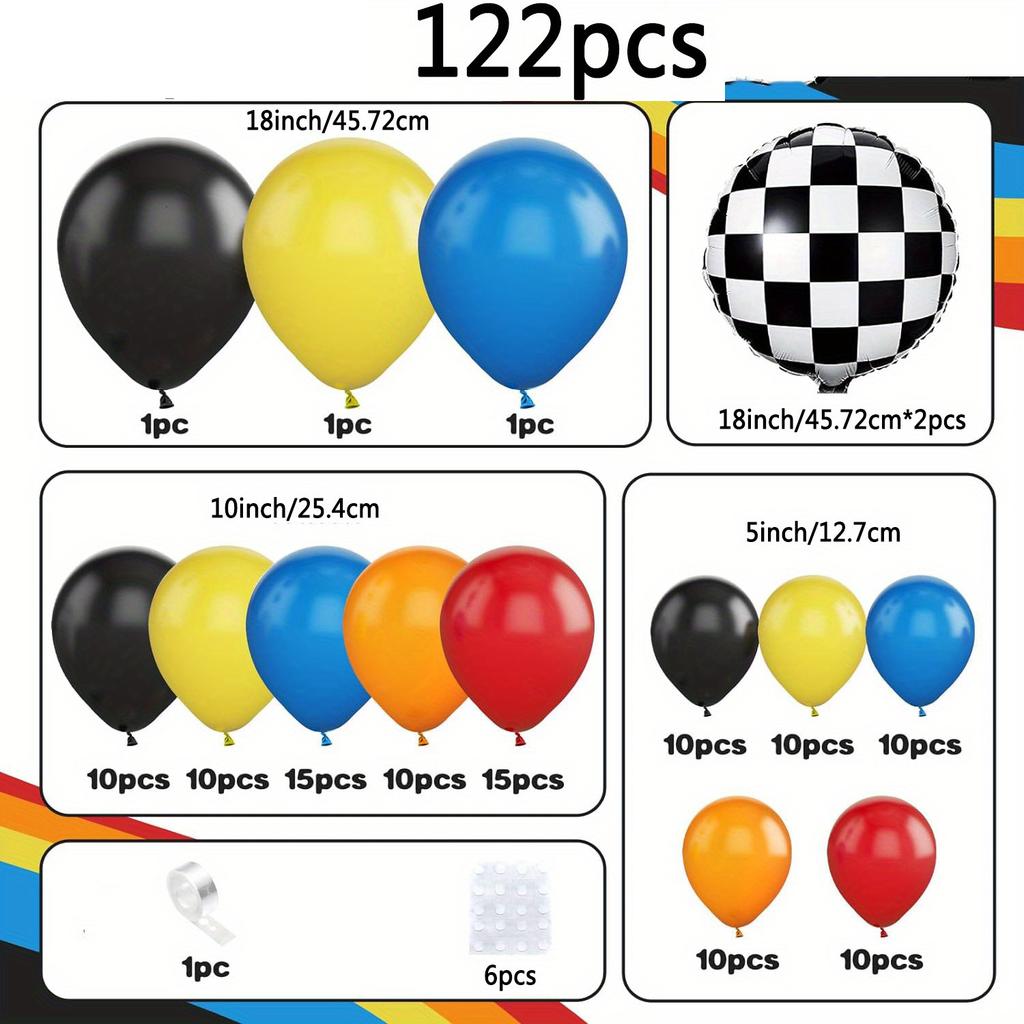Popular 122 Pcs Racing Balloon Kit with Orange Black Blue Red Yellow Balloons for Decorating Diverse Party Occasions