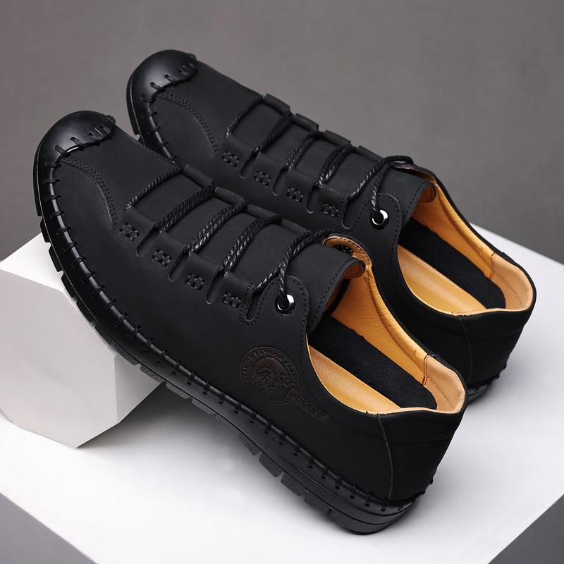 Men s real cowhide hole shoes bag head men s 2025 new leather shoes summer breathable leather shoes 44 чёрный