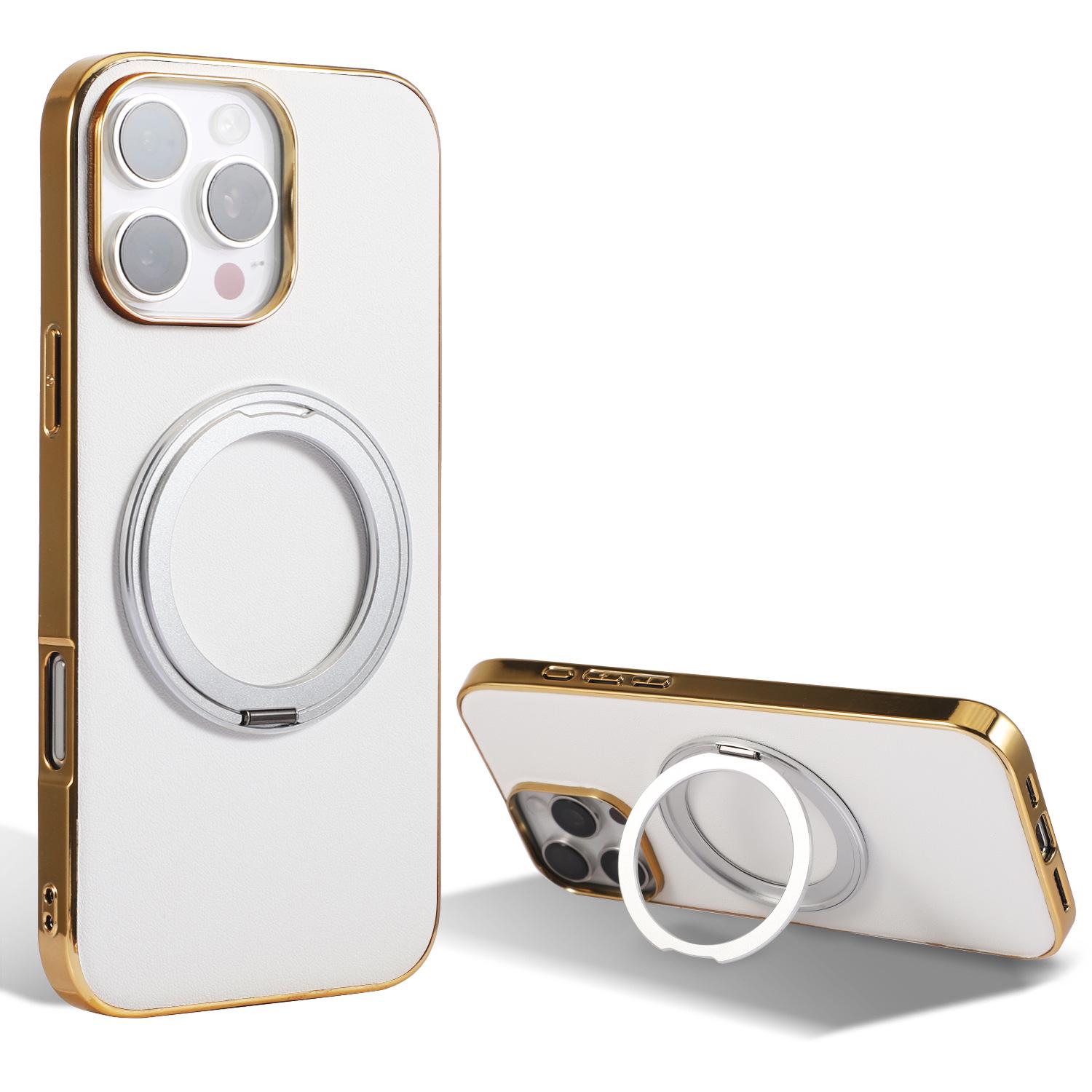 MagSafe-Compatible Drop-Proof Leather iPhone Case with Electroplated Magnetic Bracket iPhone 16 белый