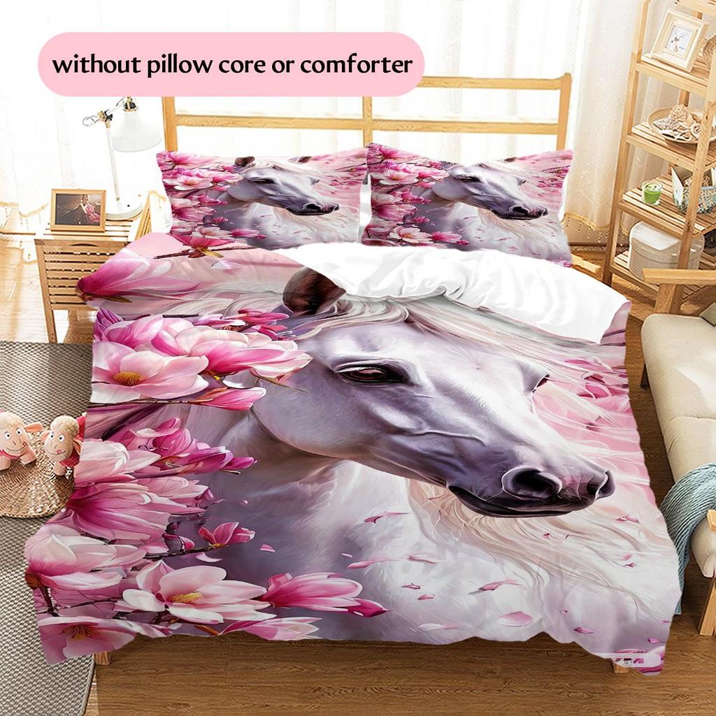 1PC Horse Bedding Quilt Set Quilt Cover Pillowcase Home Decoration Birthday Gift (1 * duvet cover + 2 * pillowcase, without core)