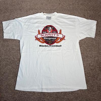 Vintage Schmitt's Biergarten Germany Graphic Beer Tee White XL 1993 Unisex T-Shirt