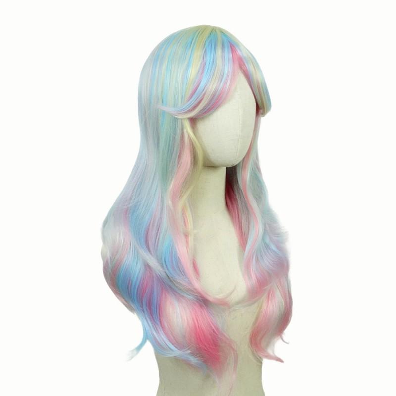Colorful Ombre Synthetic Wig Women Long Curly Hair With Bangs Cosplay Party Costume Accessory