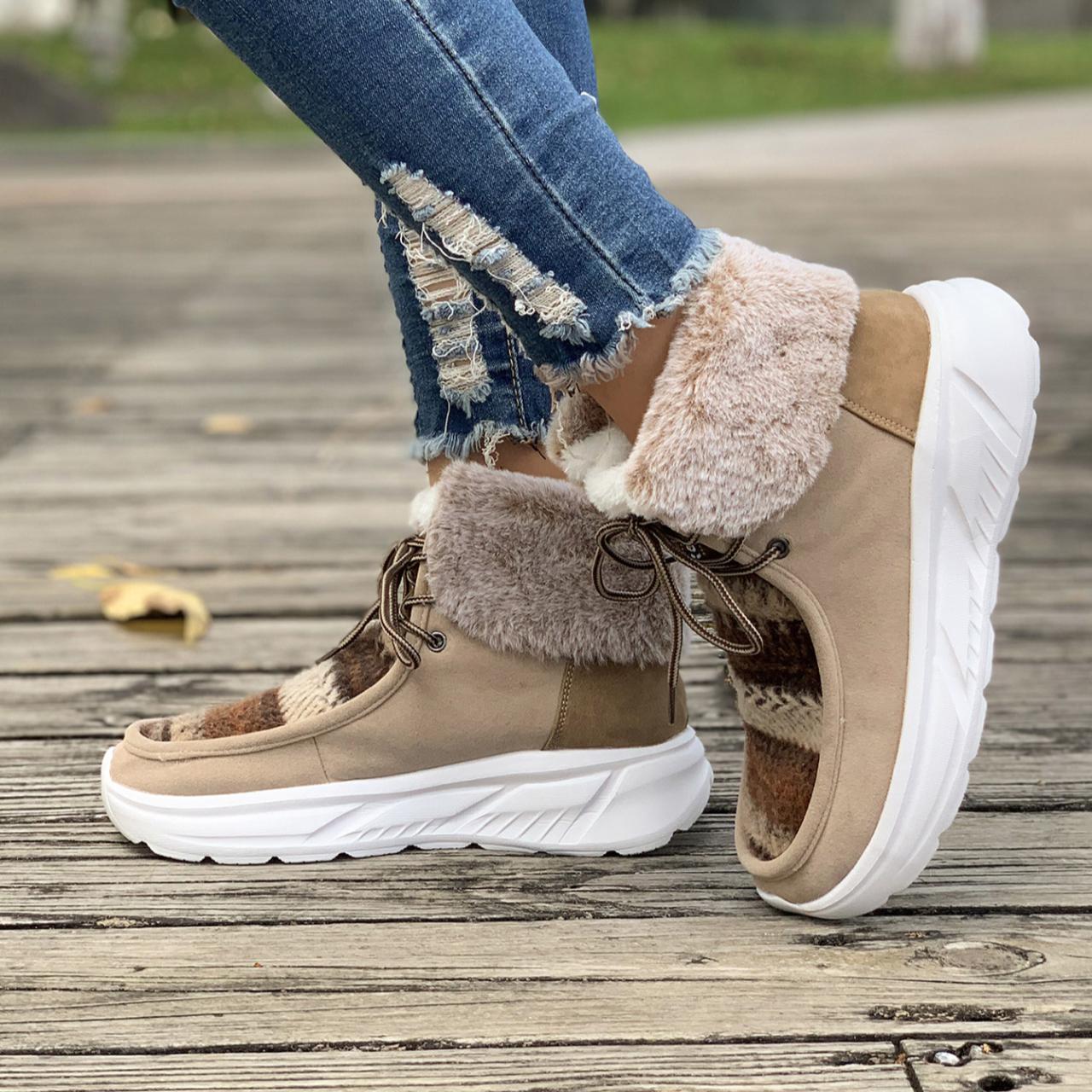 Осенние пограничные новые большие уличные ботинки женские плюшевые утепленные хлопковые — фото 3