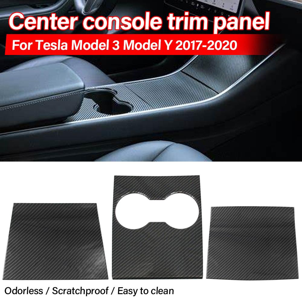 Center Console Protector Cover for Tesla Model 3 Model Y 2017-2020 Center Console ABS Carbon Pattern Panel Car Accessories
