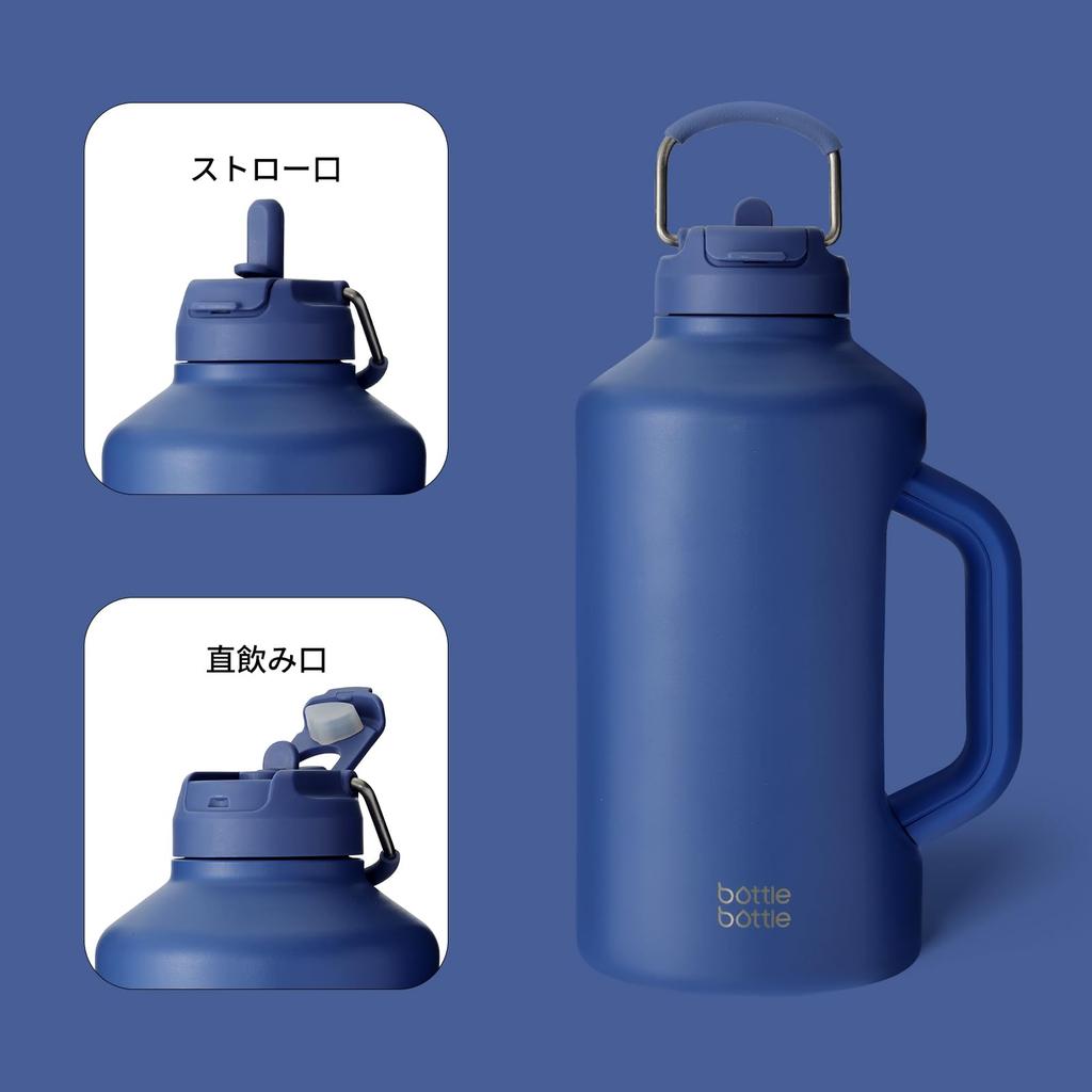 BOTTLE BOTTLE Water Vacuum Insulated Stainless Steel Large Direct Vacuum Outdoor Sports Carbonated with Blue Bottle, 1.8L Bottle, Capacity, 2-Way Lid,