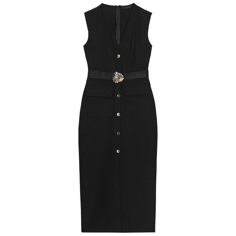 

Zaprha 2025 Summer New Arrival Elegant Graceful with Belt Crepe Midi Skirt Dress Waist-Tight 3897166 Black L