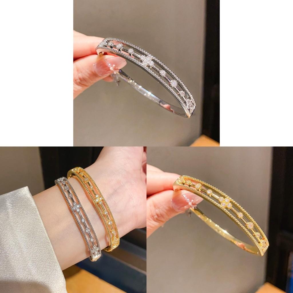 Minimalist Gold Flower Zircon Bracelet With 18k Gold Plated Copper For Women