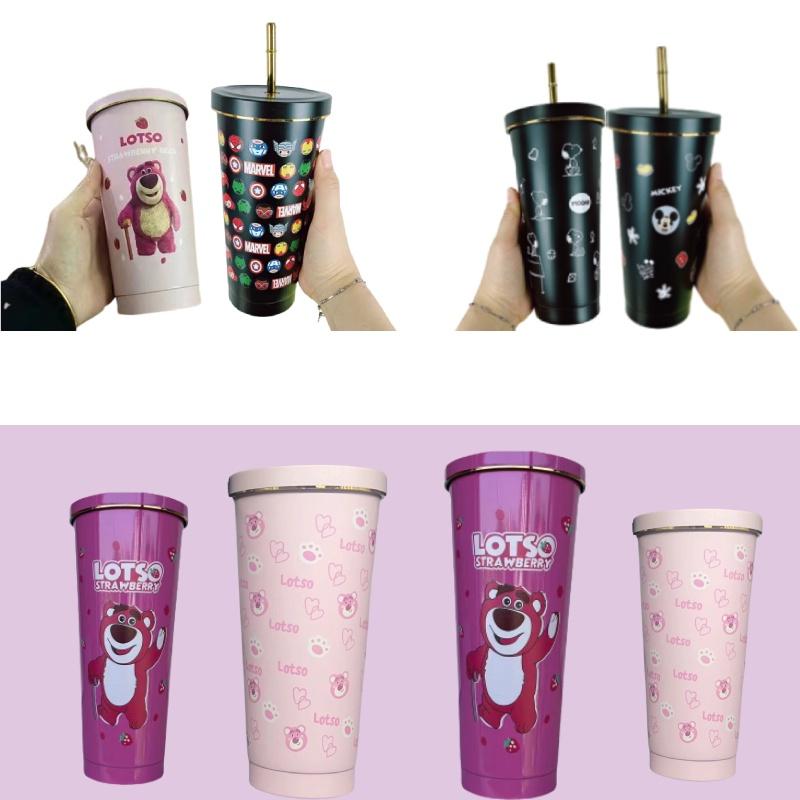 Copo Térmico de Desenho Animado de Alto Desempenho com Canudo Para Meninos e Meninas, Aço Inoxidável 304