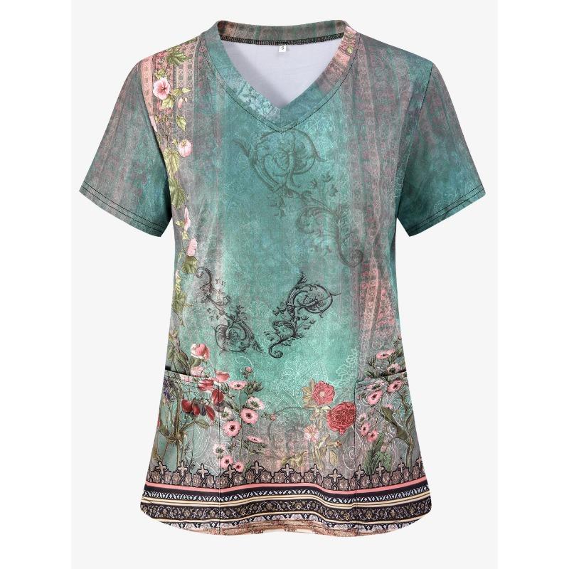 Directional 3D retro floral geometric digital printed women s workwear S