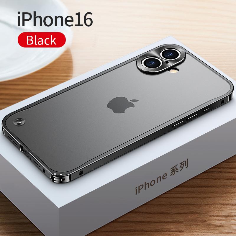 Coque de téléphone à cadre métallique Pour iPhone 17 11 12 13 14 15 16 Pro Max Alliage d'aluminium Protection Complète de l'Objectif Coque Arrière Métallique Plaqué Pour iPhone 13 mini