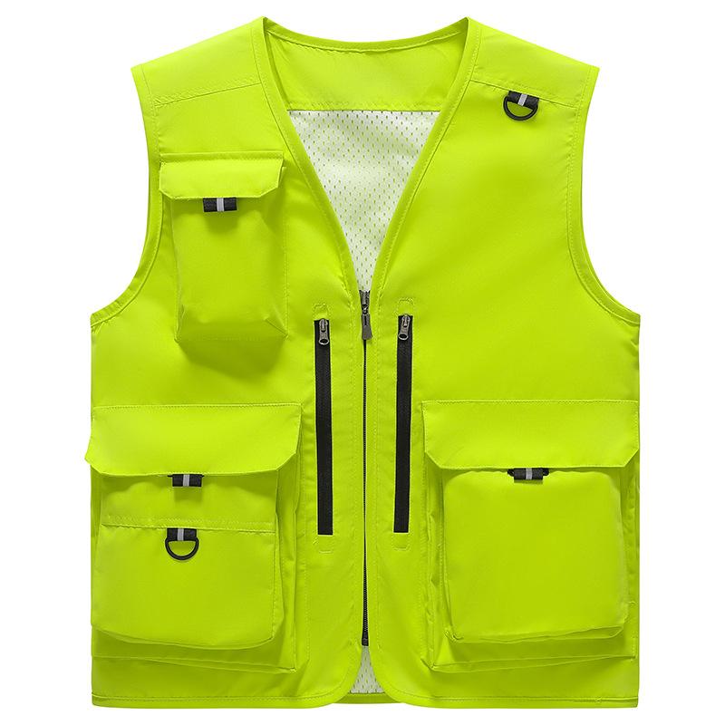Spring and Summer Men's Fashion Vest Casual Mesh Work Sleeveless Jacket Tool Pockets V Collar Photography Fishing Vest