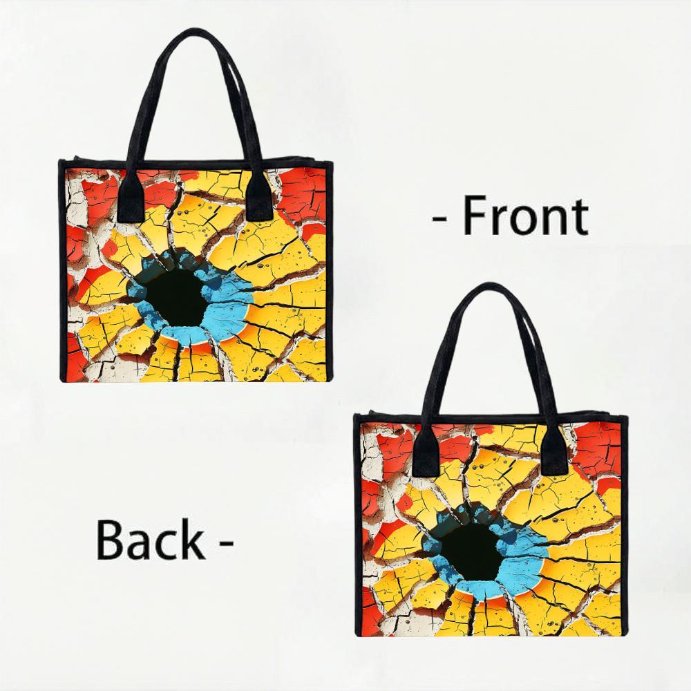 Fashion Cracked Pattern Tote Bag Casual Large Capacity Portable Daily Handbag for Outdoor Shopping Travel
