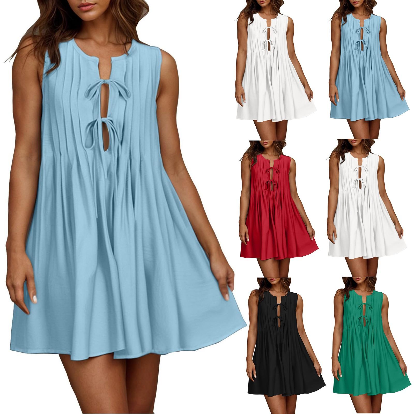 

Women Summer Linen Dress Loose Tiered Flowy Midi Sleeveless Tank Sun Dress L чёрный