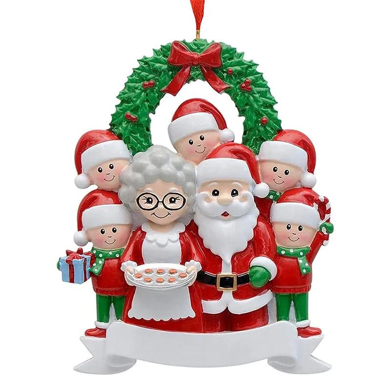 Christmas Tree Ornament Resin Santa Claus Family Figurines Hanging Pendant DIY Name Card Miniatures Decor Xmas Tree Pendants