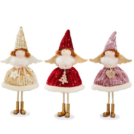 Christmas Angel Doll Ornament Handcrafted Fabric Angel Doll Plush Fairy Elf Figurine for Christmas Party New Year Birthday Wedding Decor