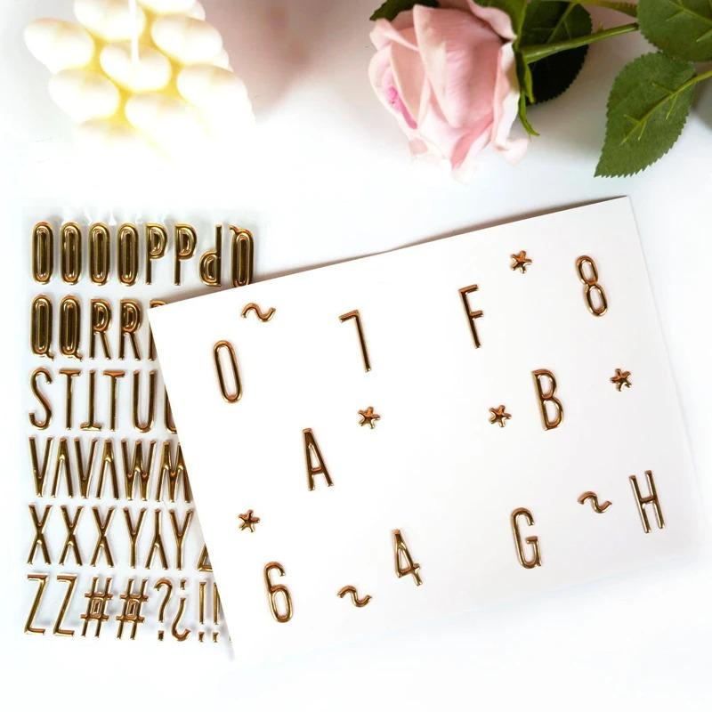 1PC 3D Gold Foil Glitter Alphabet Letter Stickers Scrapbooking Mini Self Adhesive Gold Letters Stickers for DIY Craft Art Gradua