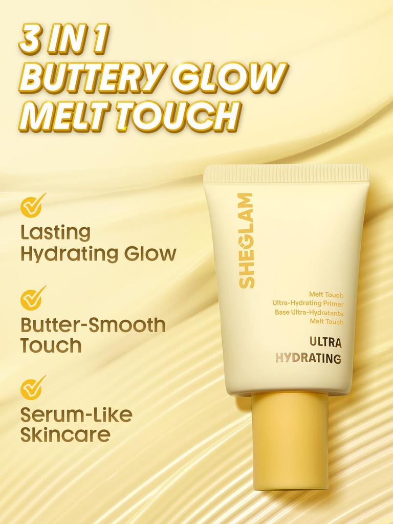 SHEGLAM Melt Touch Ultra Moisturizing Cream Primer Glass Skin Formula with Serum Makeup Lightweight Texture 3-in-1 Ingredients, Base,