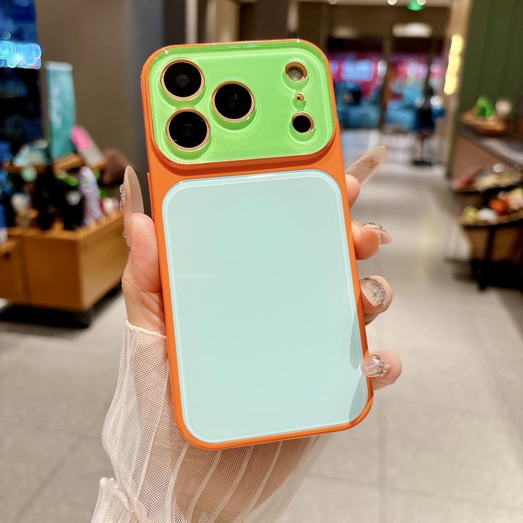 Fashion Color Collision Acrylic Case for iPhone 14 15 16 17 Pro Max Bumper Big Window Camera Protection Cover