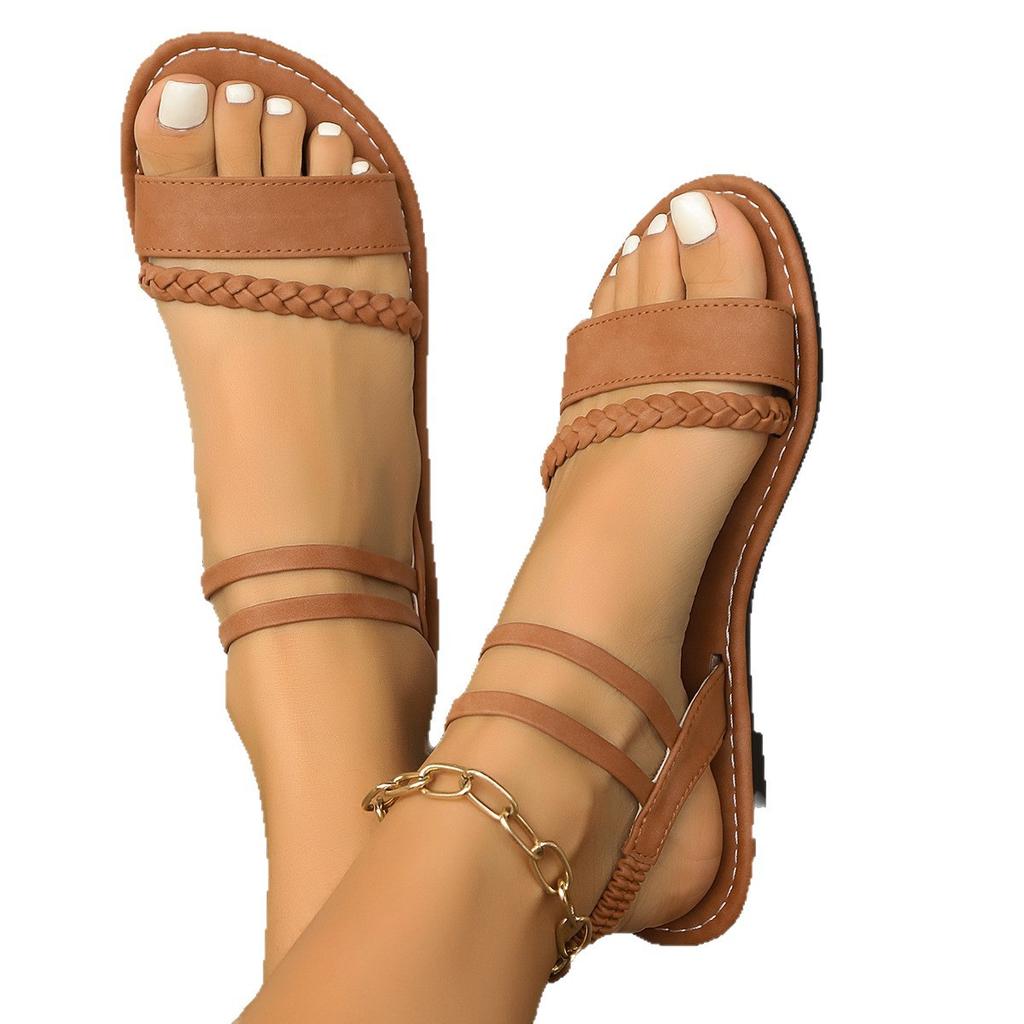 Open-toed woven flat-bottomed beach sandals women's large size 43 sandals slip-on women's shoes