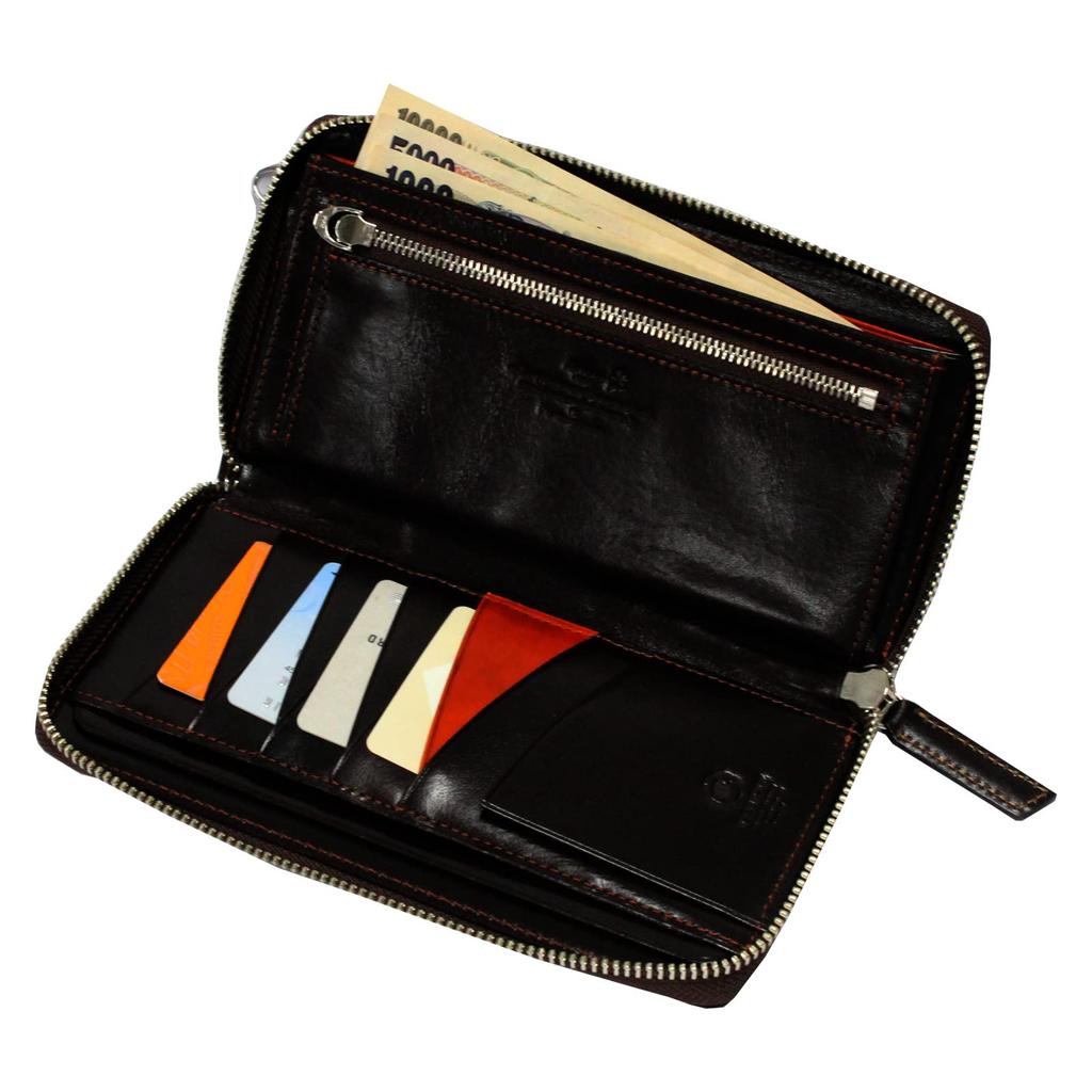 Celeste Men's Long Wallet, Italian Leather, YKK Zipper Closure, 23 Pockets, Large Capacity, Card Slots, AZ108 [Amazon Model], Orange