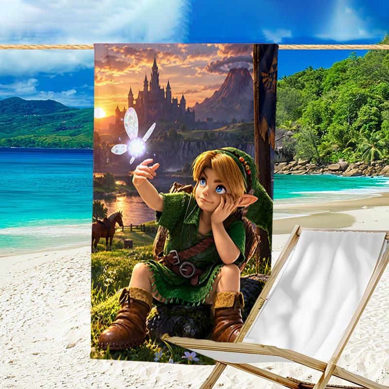 1pc Game Zelda Beach Towel, Beach and Seaside Swimming Pool Equipment, Fashion Pattern, Rectangular, Travel Essentials