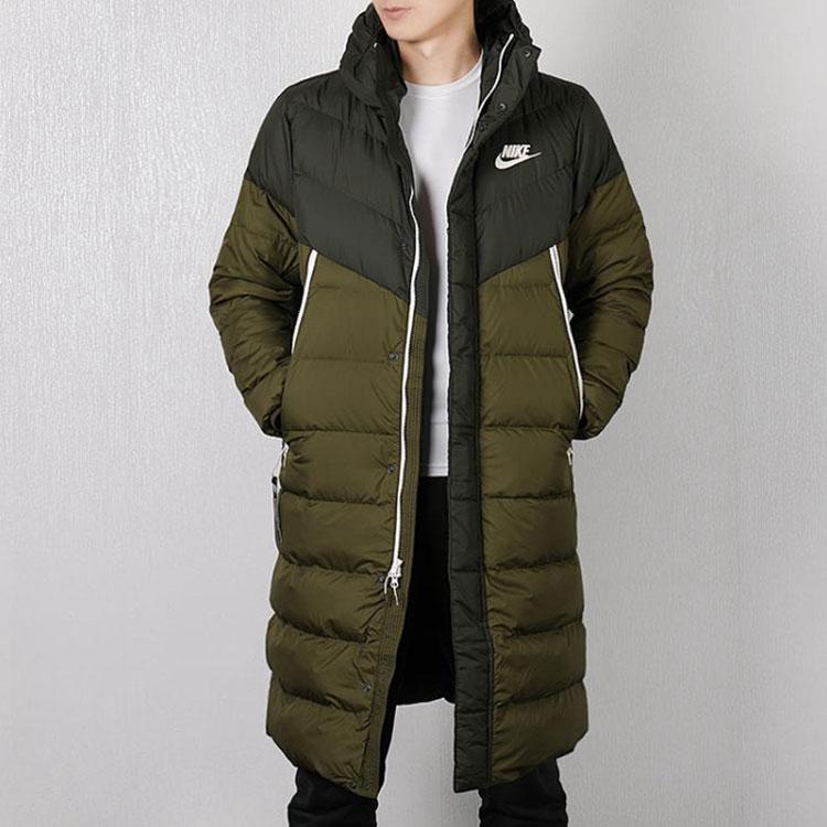 Nike Logo Print Stand Collar Long Down Jacket Men Outerwear Green AA8854-355